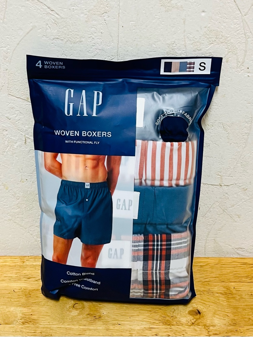 GAP Men Woven Boxers - Navy & Multi Stripe (4-Pack) Sz S. New!